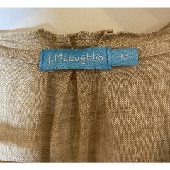 J.McLaughlin Dress Tiered Sleeveless 100% Linen Pockets Tan Khaki Size Medium M - Picture 3 of 5